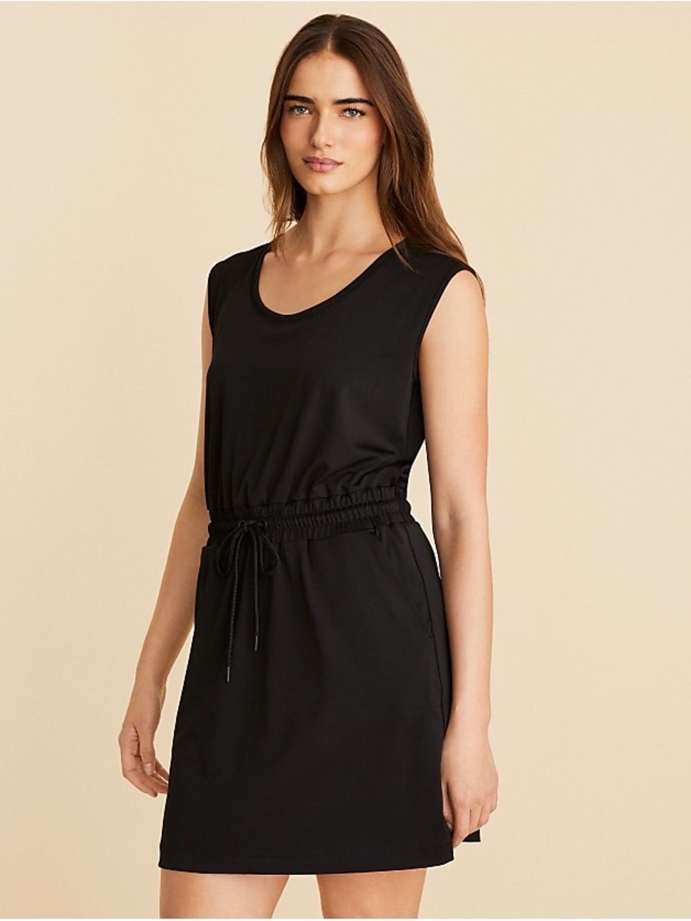 Lou & Grey Women Large Sleeveless Luvstretch Drawstring Pocket Dress Black